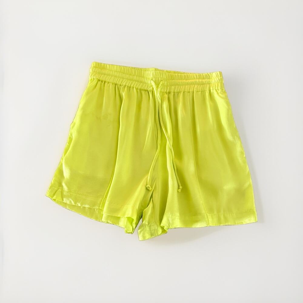 YFB Women’s Shorts Size S Neon Green Silky Drawstring Elastic Waist Pockets